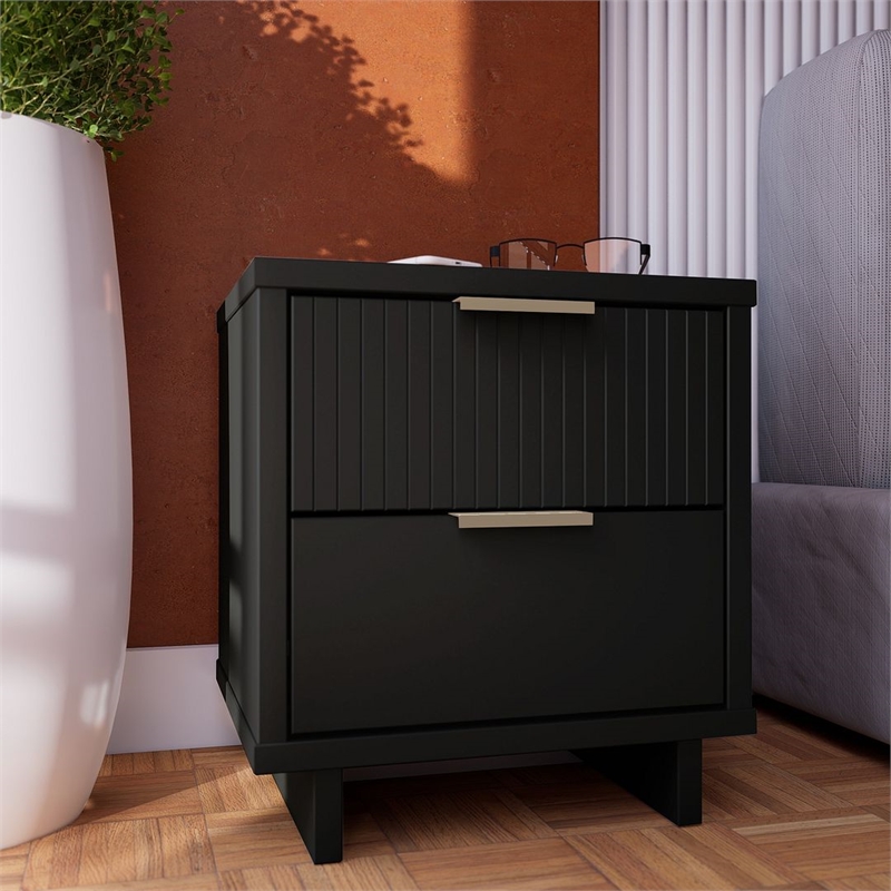 Manhattan Comfort Granville Engineered Wood Nightstand 2.0 in Black