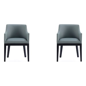 Manhattan Comfort Gansevoort 19.5&quot Faux Leather Dining Armchair in Pewter (2 Pc)