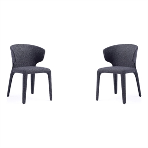 Manhattan Comfort Conrad 17.3&quot Tweed/Metal Dining Chair in Black (Set of 2)
