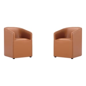 Manhattan Comfort Anna 19.69&quot Round Faux Leather Dining Chair in Brown (2 Pc)