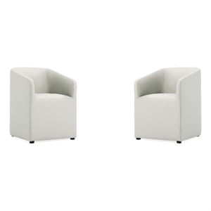 Manhattan Comfort Anna 19.69&quot Round Faux Leather Dining Chair in Stone (2 Pc)
