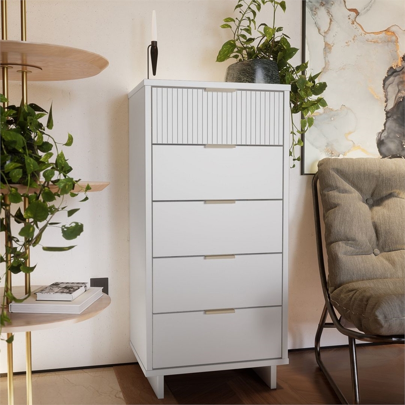 Manhattan Comfort Granville Tall & Narrow Engineered Wood Dresser in White