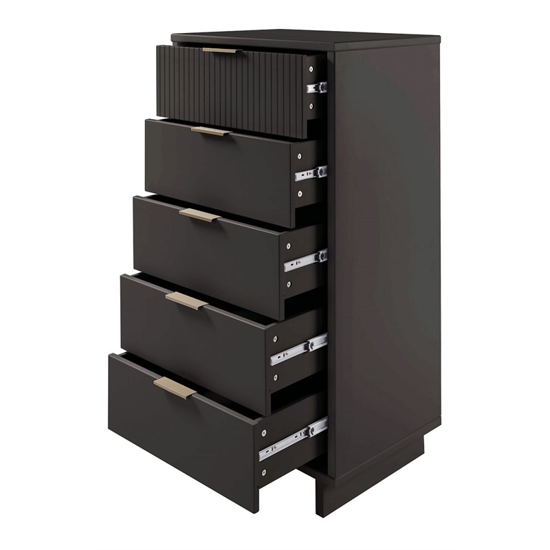 Manhattan Comfort Granville Tall & Narrow Engineered Wood Dresser in Dark Gray