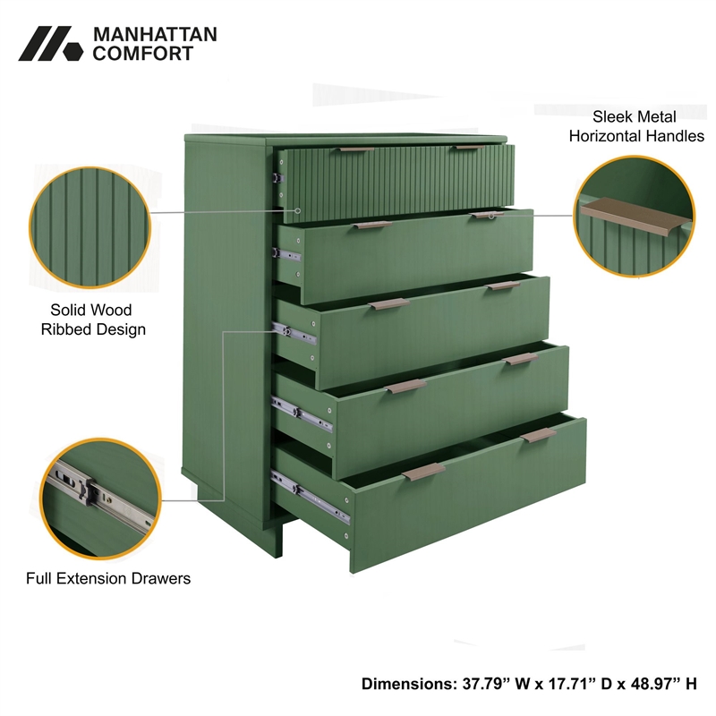 Manhattan Comfort Granville Tall Engineered Wood Dresser in Sage Green