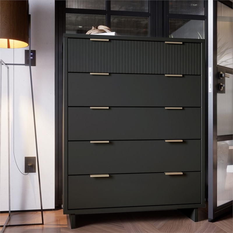 Manhattan Comfort Granville Tall Engineered Wood Dresser in Dark Gray