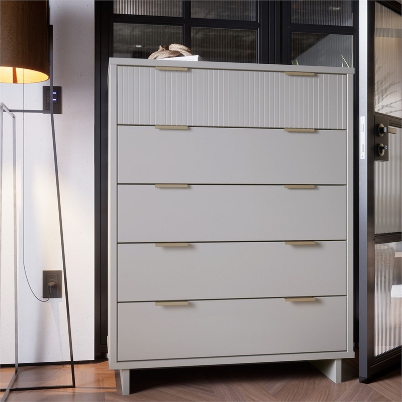 Manhattan Comfort Granville Tall Engineered Wood Dresser in Light Gray