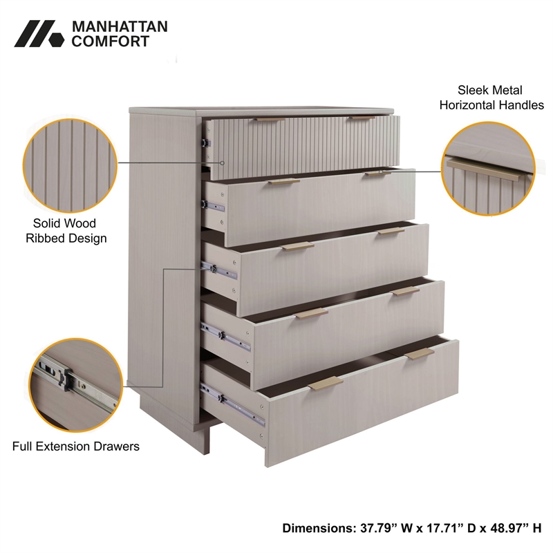 Manhattan Comfort Granville Tall Engineered Wood Dresser in Light Gray