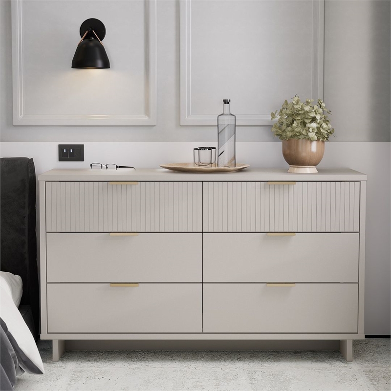 Manhattan Comfort Granville Engineered Wood Double Dresser in Light Gray