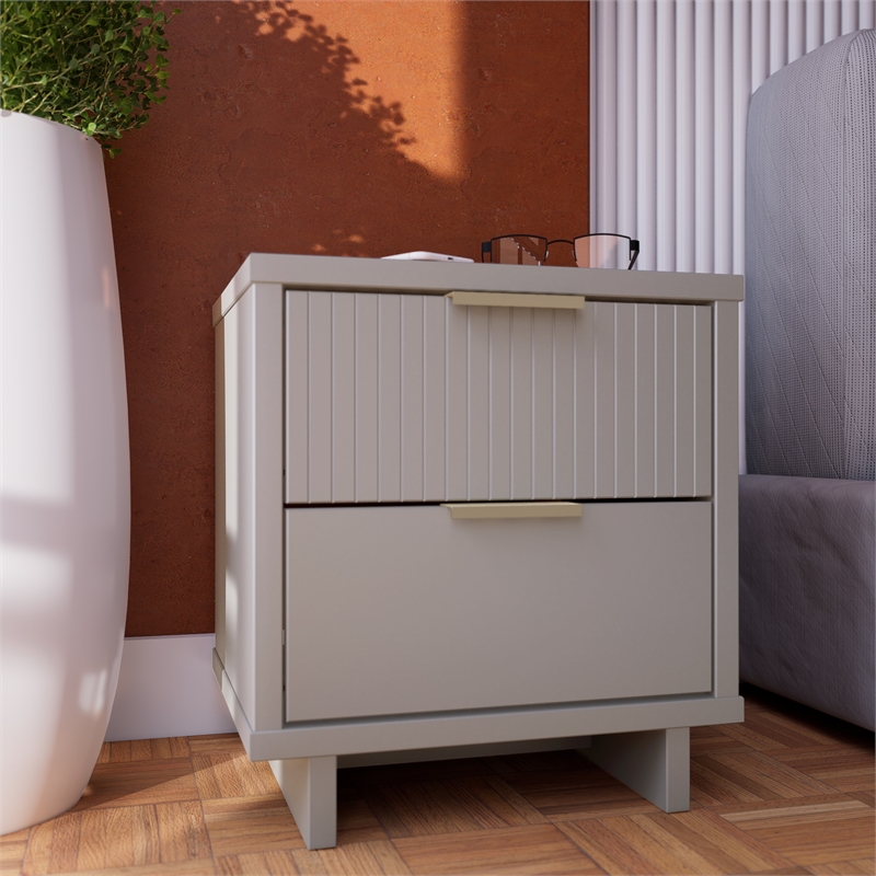 Manhattan Comfort Granville Engineered Wood Nightstand 2.0 in Light Gray