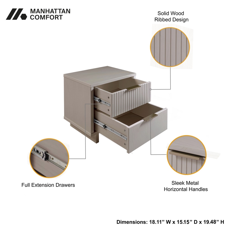 Manhattan Comfort Granville Engineered Wood Nightstand 2.0 in Light Gray