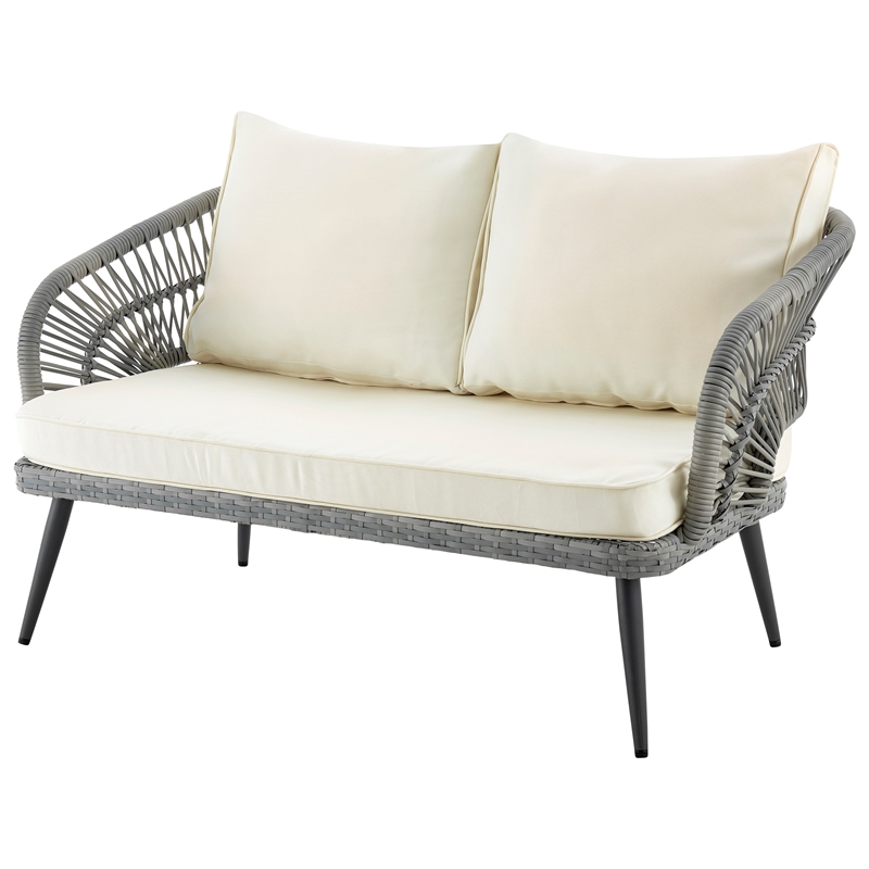 Manhattan Comfort Riviera 4-Piece Rattan Patio Conversation Set in Gray/Cream