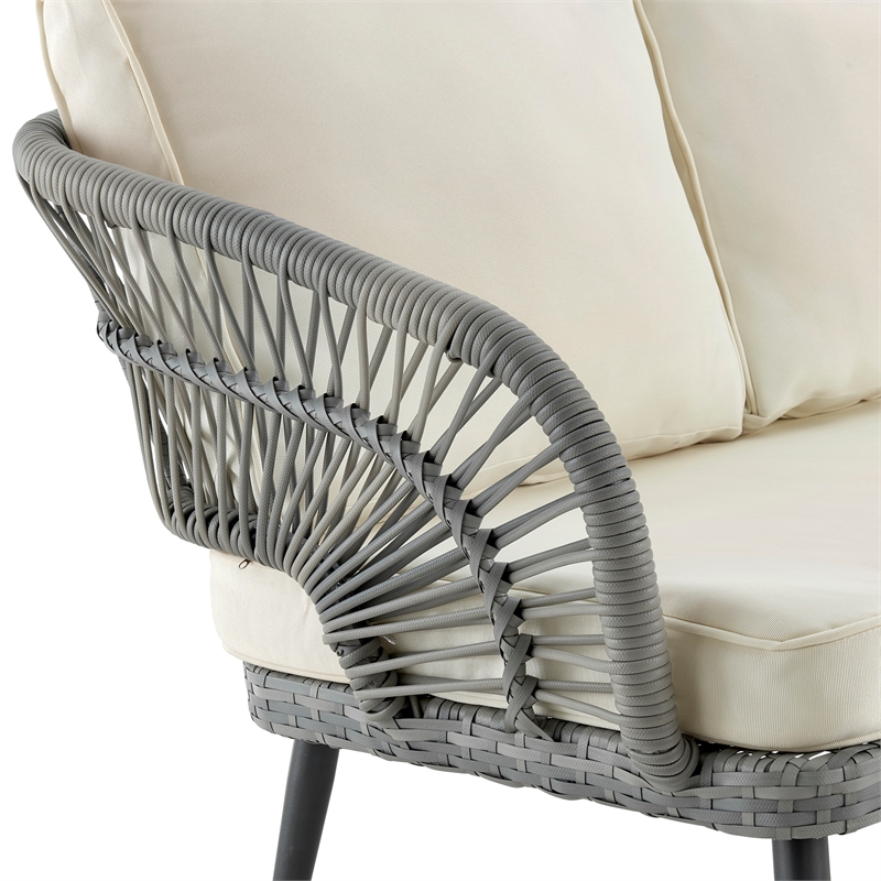 Manhattan Comfort Riviera 4-Piece Rattan Patio Conversation Set in Gray/Cream