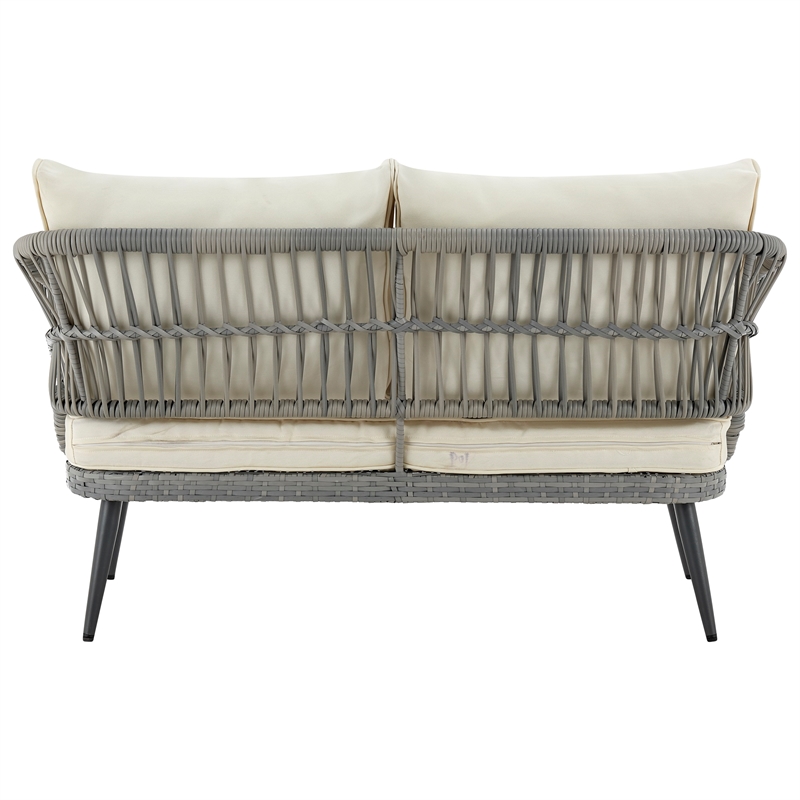 Manhattan Comfort Riviera 4-Piece Rattan Patio Conversation Set in Gray/Cream