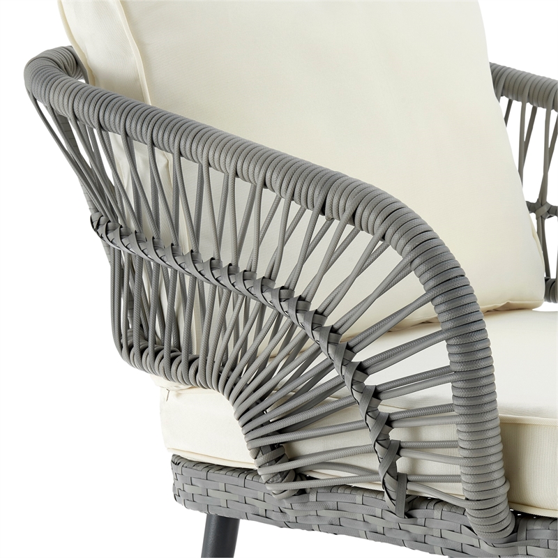 Manhattan Comfort Riviera 4-Piece Rattan Patio Conversation Set in Gray/Cream