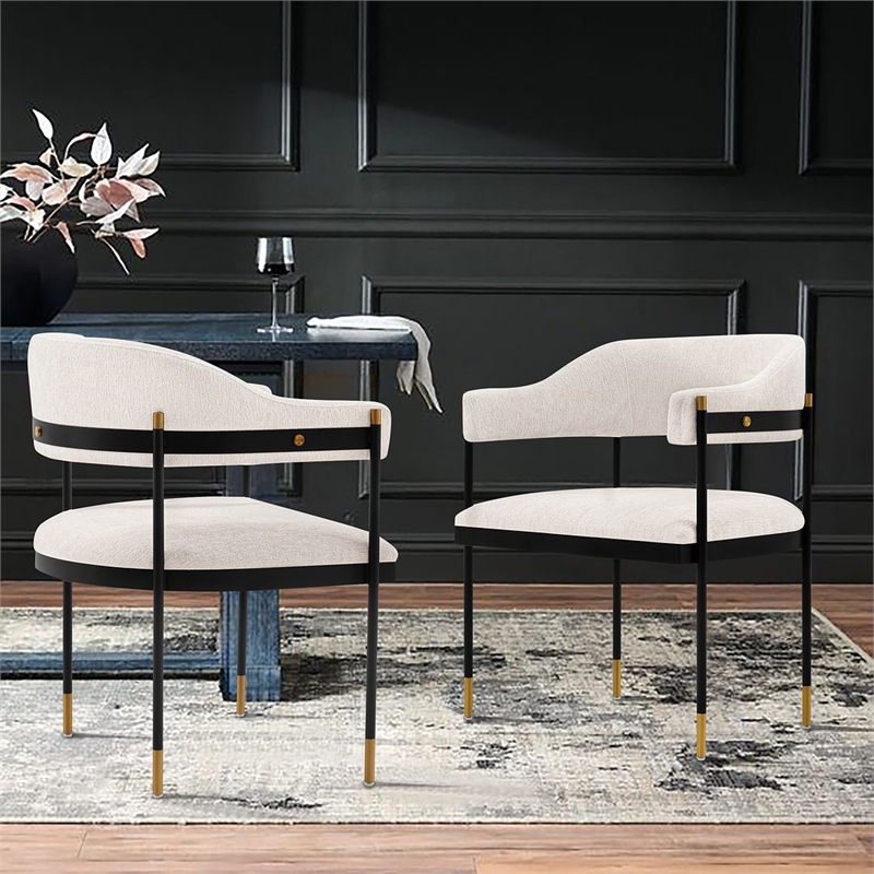 Manhattan Comfort Lia Dining Armchair with Metal Frame in Cream