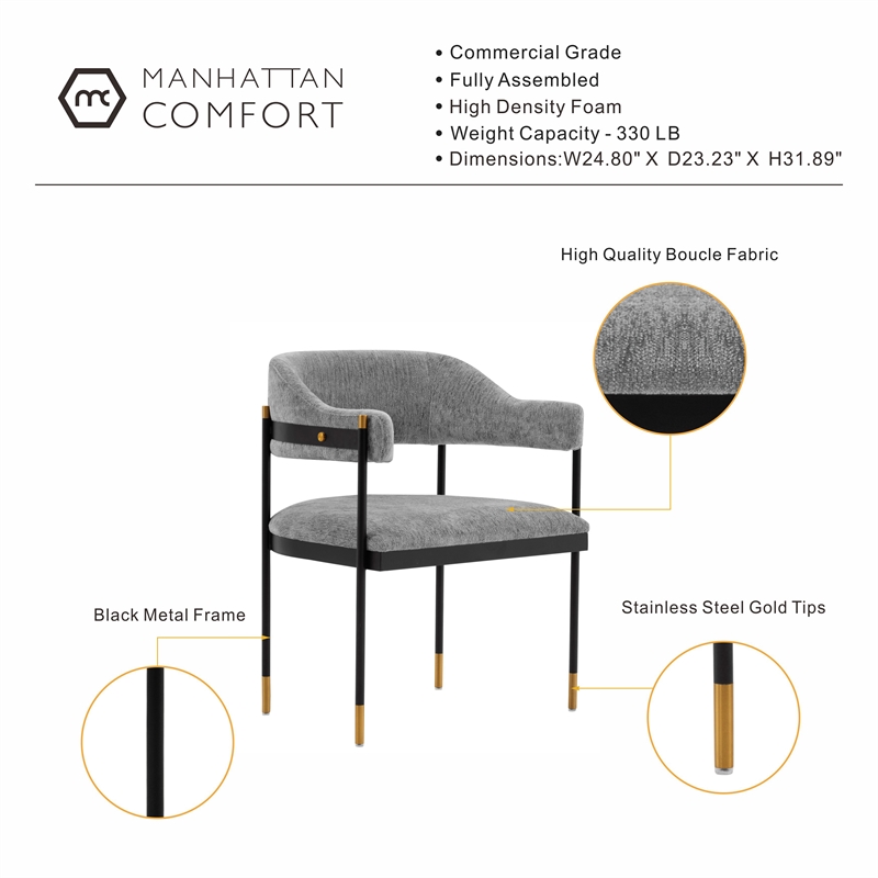 Manhattan Comfort Lia Dining Armchair with Metal Frame in Gray