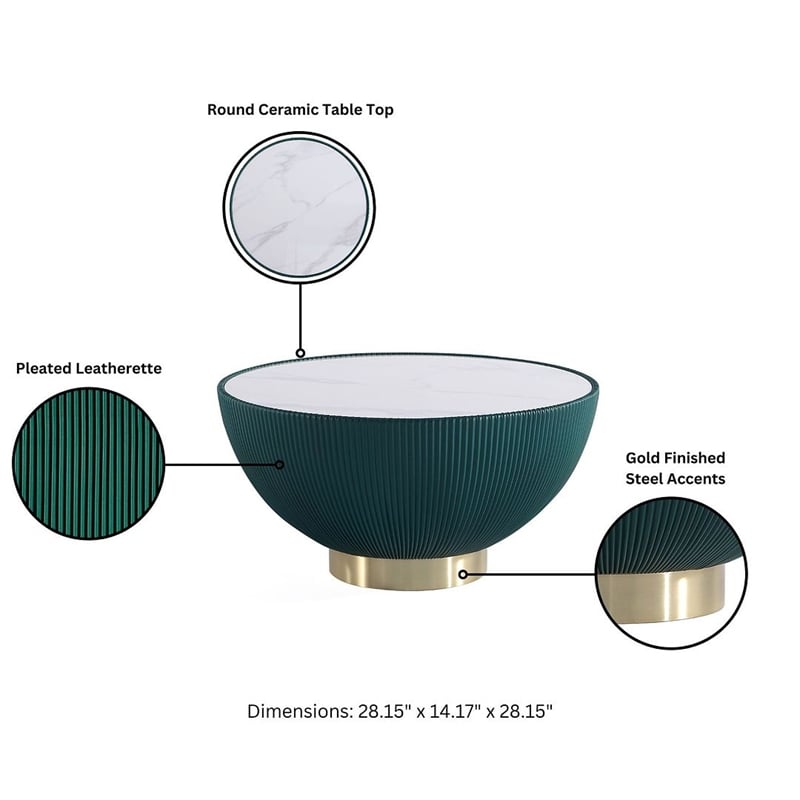 Manhattan Comfort Anderson Coffee Table with Steel Frame in Green