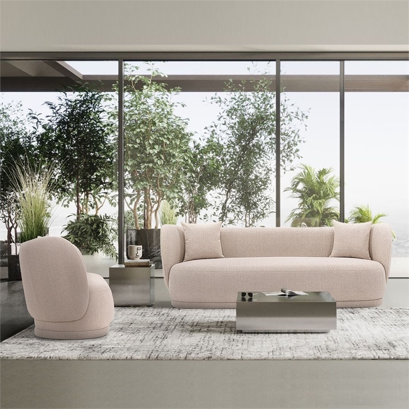 Siri 2 Piece Sofa and Accent Chair Set with Solid Wood Frame in Wheat