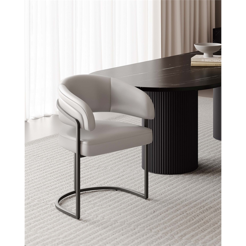 Manhattan Comfort Augusta Dining Chair with Metal Base in Light Grey