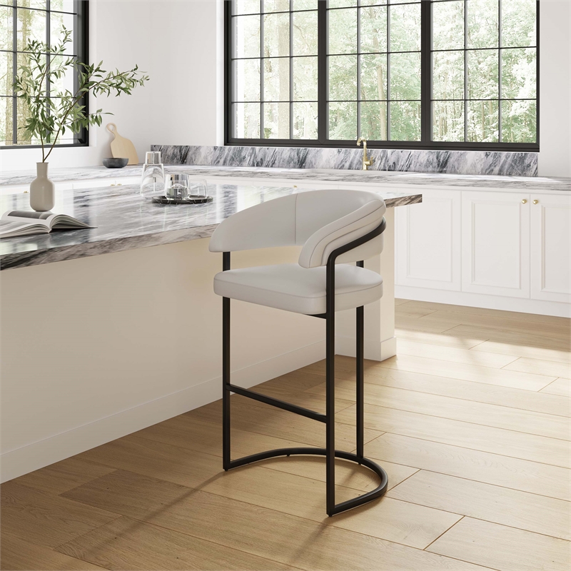 Manhattan Comfort Augusta Barstool with Metal Base in Light Gray