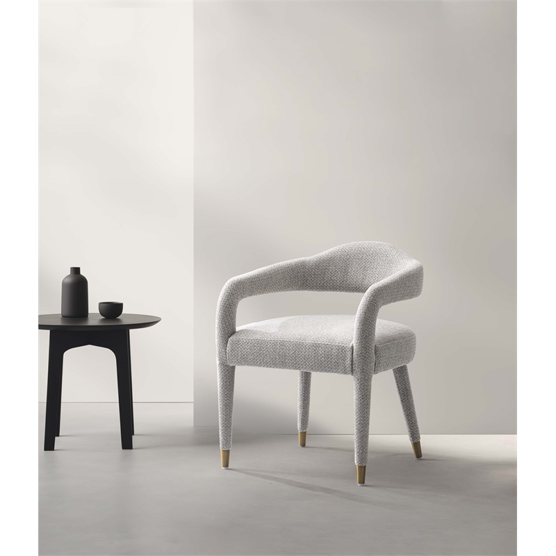 Manhattan Comfort Aspen Dining Armchair with Solid Wood Frame in Silver Lining