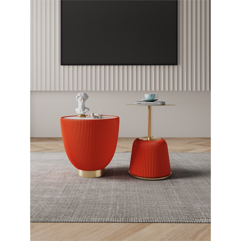 Anderson End Table 1.0 & End Table 2.0 with Steel Frame in Orange - Set of 2