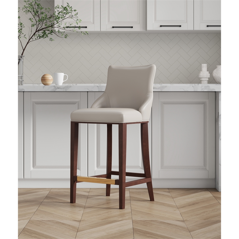 Manhattan Comfort Shubert Barstool with Solid Wood Frame in Light Gray
