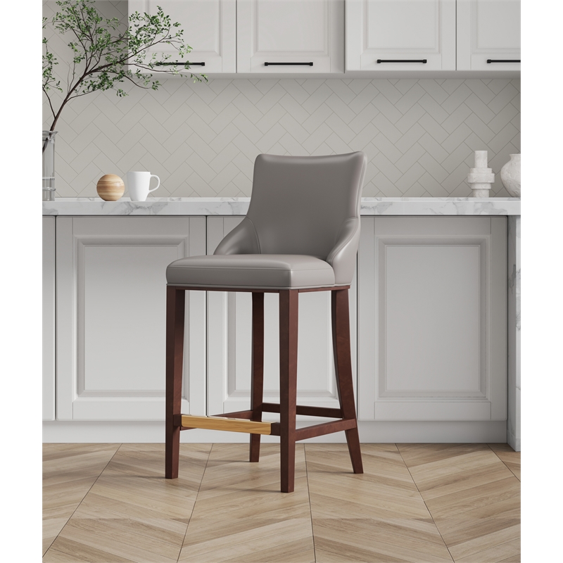 Manhattan Comfort Shubert Barstool with Solid Wood Frame in Dark Taupe