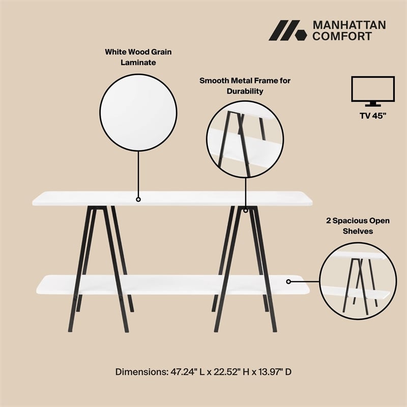 Manhattan Comfort Celine Side Table Console from Engineered Wood in White