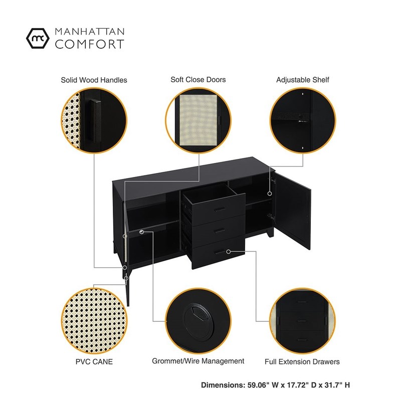 Manhattan Comfort Sheridan Sideboard Cabinet made from Engineered Wood in Black