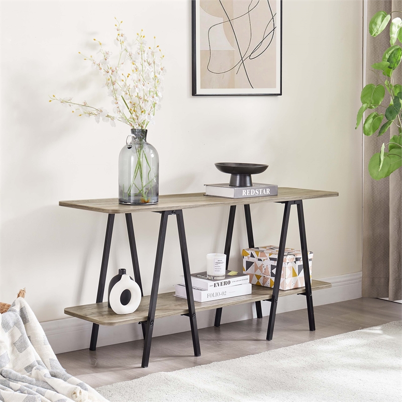 Manhattan Comfort Celine Side Table Console from Engineered Wood in Rustic Gray