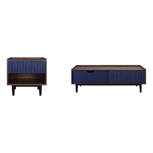 Duane End Table and Coffee Table from Engineered Wood in Dark Brown & Navy Blue