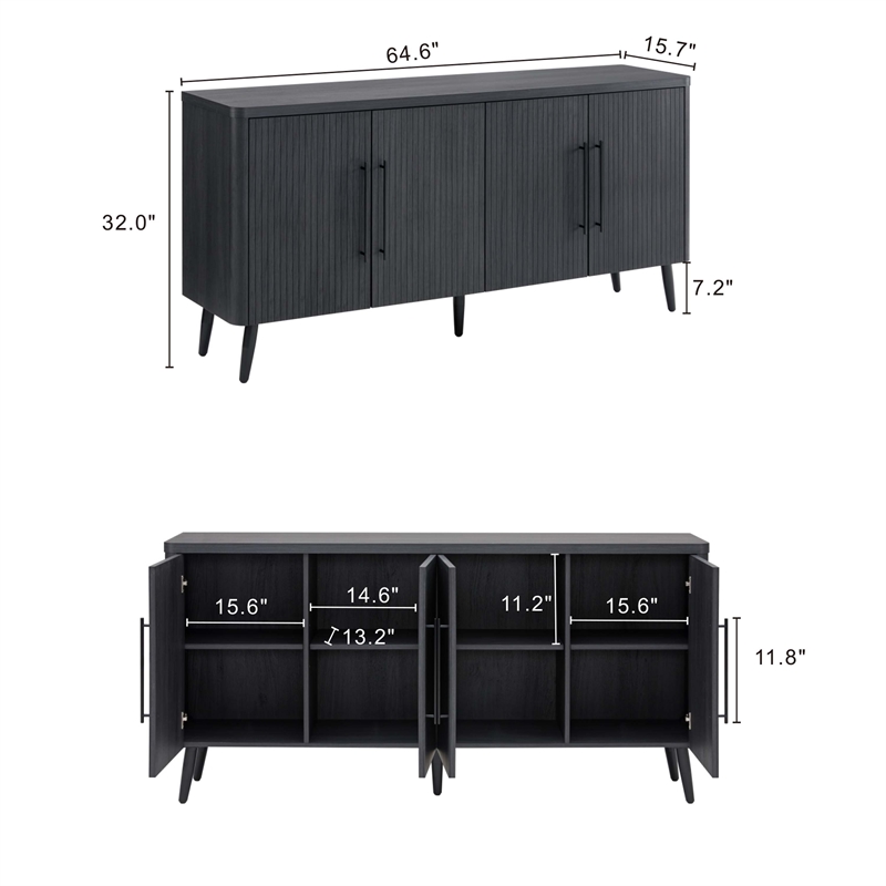 Manhattan Comfort Jodie Sideboard made from Engineered Wood in Charcoal Gray