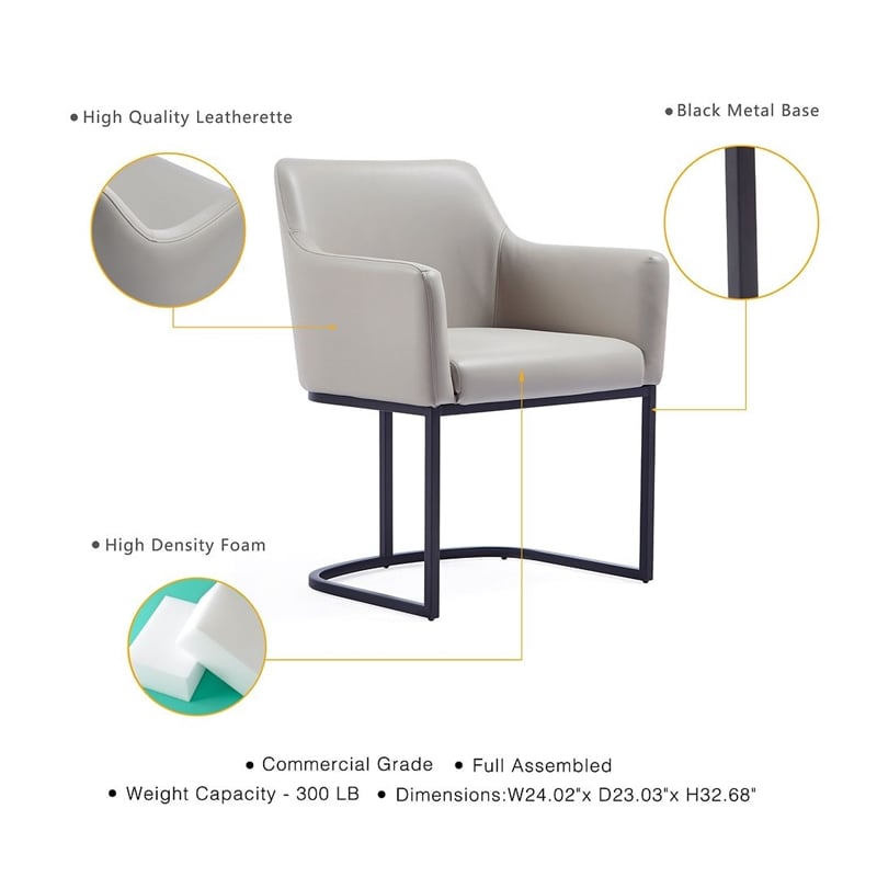 Manhattan Comfort Serena Dining Armchair with Steel Frame in Light Gray