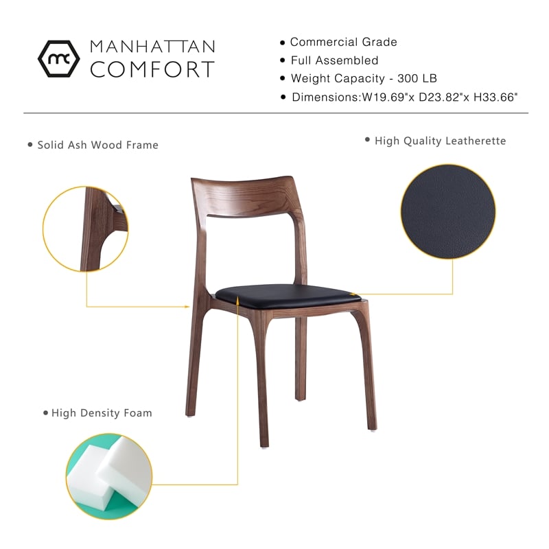Moderno Stackable Dining Chair with Solid Wood Frame in Walnut & Black- Set of 2