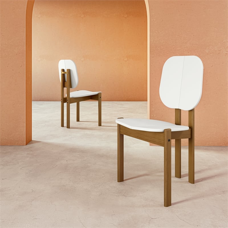 Manhattan Comfort Gales Dining Chair with Solid Wood Legs in White - Set of 2