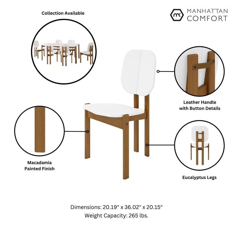 Manhattan Comfort Gales Dining Chair with Solid Wood Legs in White - Set of 2