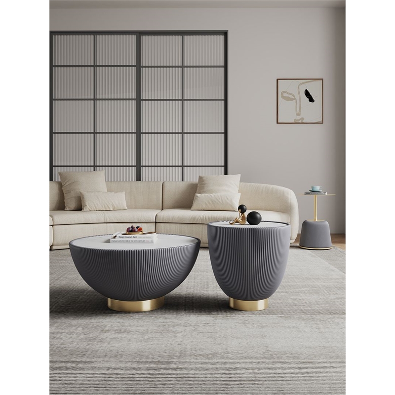 Anderson Coffee Table End Table 1.0 and End Table 2.0 in Gray - Set of 3
