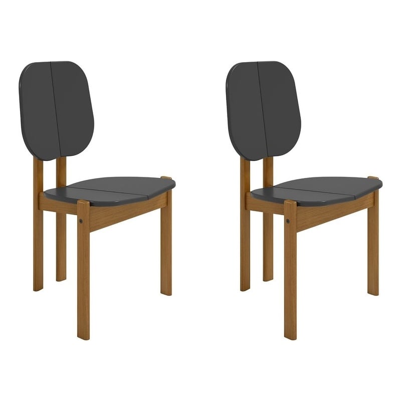 Manhattan Comfort Gales Dining Chair with Solid Wood Legs in Black- Set of 2