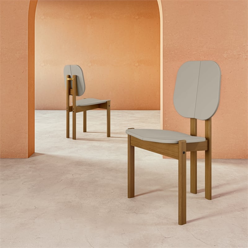 Manhattan Comfort Gales Dining Chair with Solid Wood Legs in Beige - Set of 2