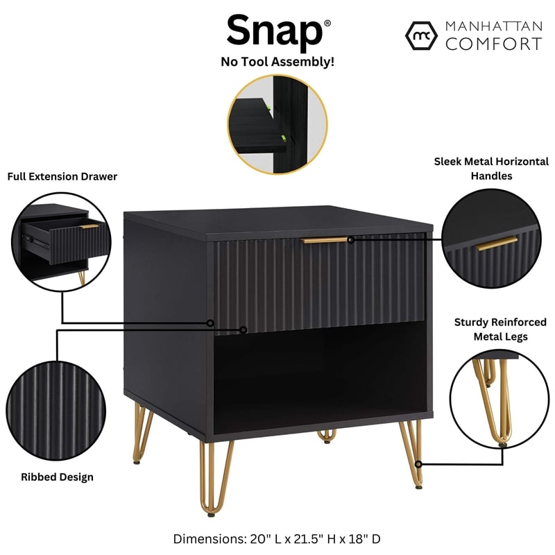 Manhattan Comfort DUMBO 1.0 Nightstand made from Engineered Wood - Black