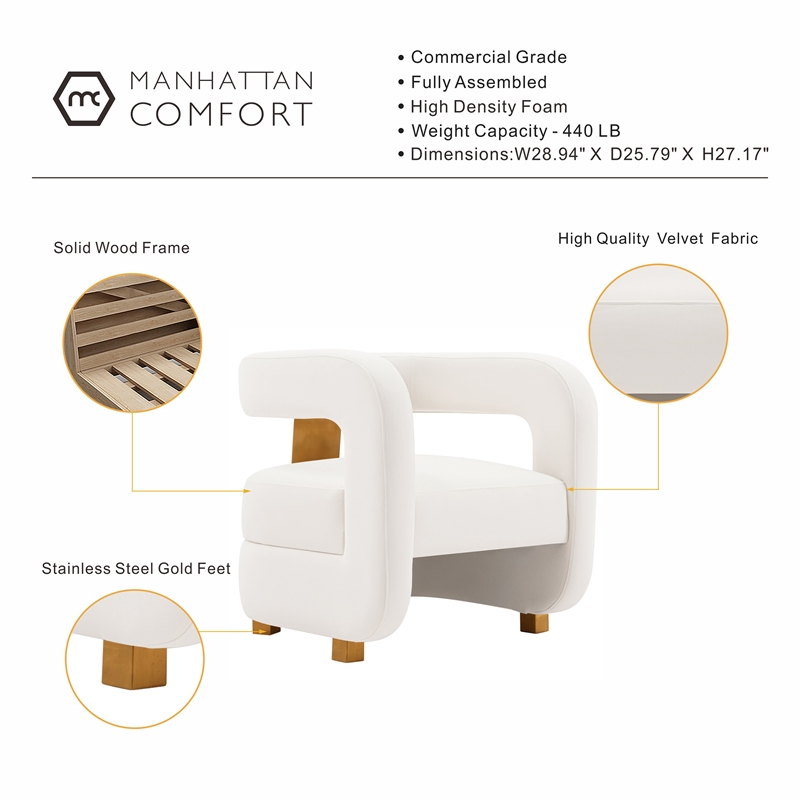 Manhattan Comfort Amirah Solid Wood Frame Accent Chair in White