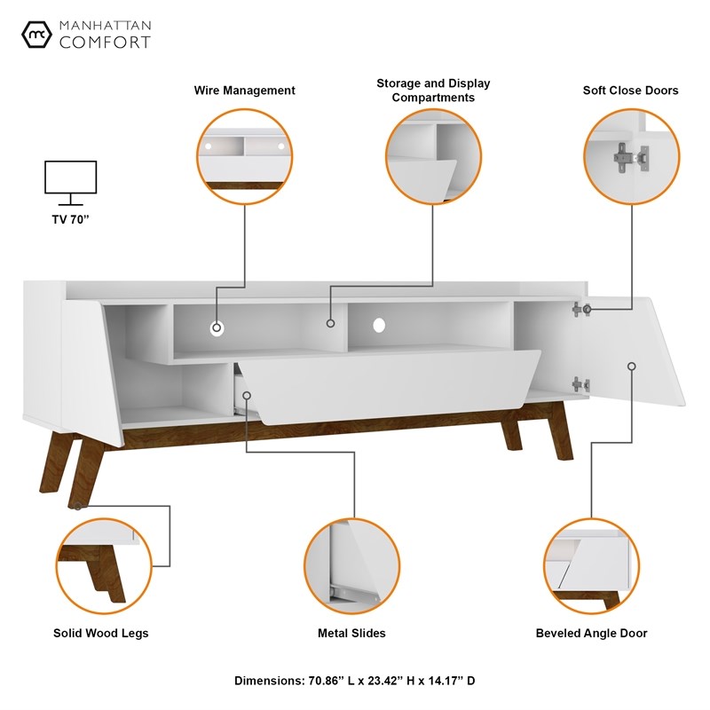 Manhattan Comfort Marcus 70.86 TV Stand from Engineered Wood in White