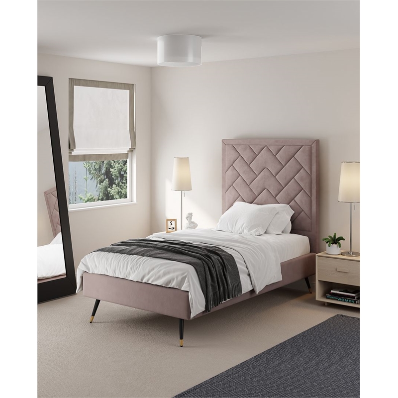 Manhattan Comfort Crosby Solid Wood Frame Twin-Size Bed in Blush