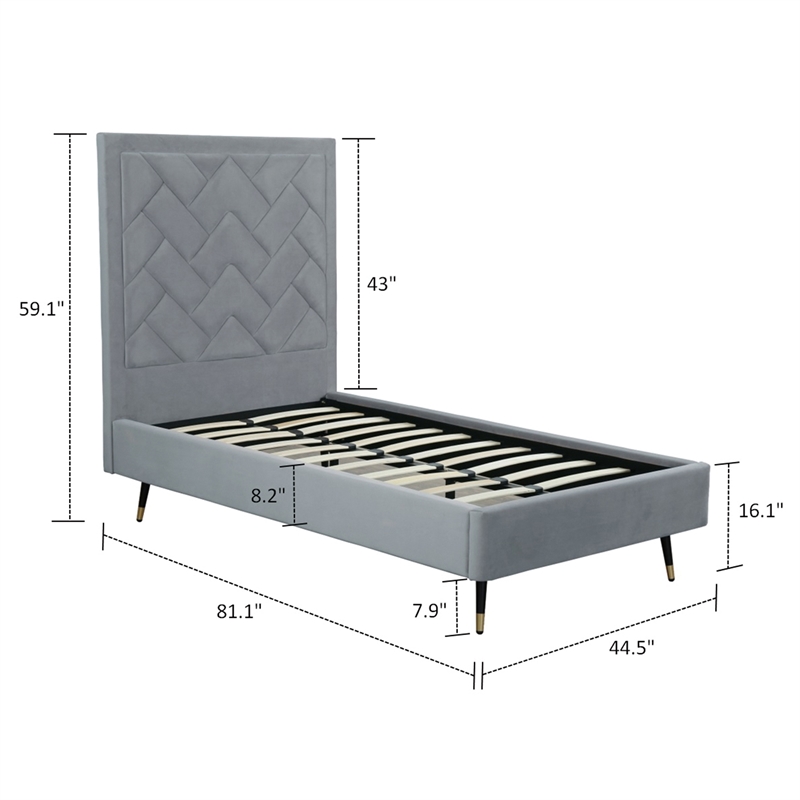 Manhattan Comfort Crosby Solid Wood Frame Twin-Size Bed in Gray