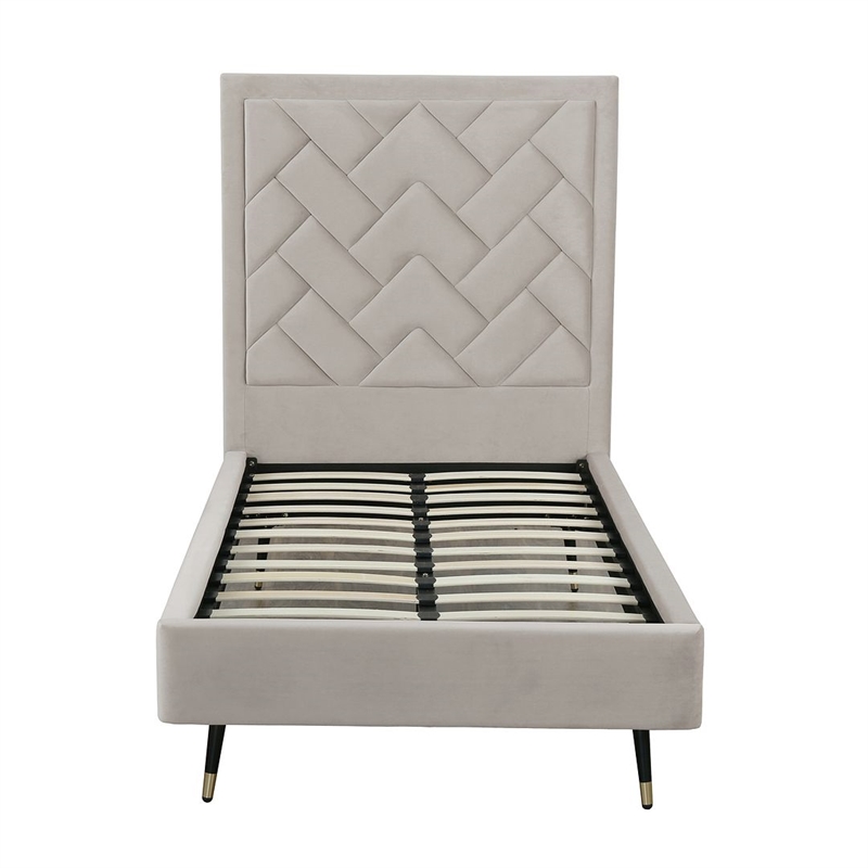 Manhattan Comfort Crosby Solid Wood Frame Twin-Size Bed in Beige
