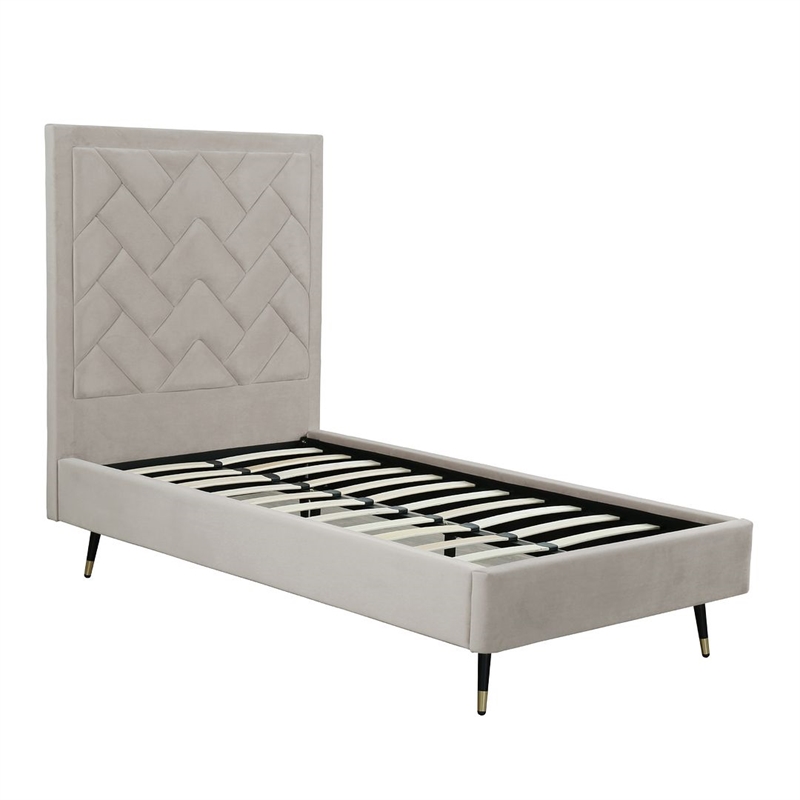 Manhattan Comfort Crosby Solid Wood Frame Twin-Size Bed in Beige