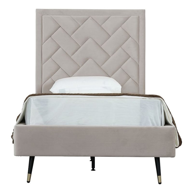 Manhattan Comfort Crosby Solid Wood Frame Twin-Size Bed in Beige