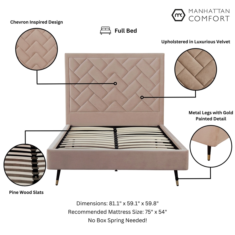 Manhattan Comfort Crosby Full-Size Bed with Solid Wood Frame in Cream