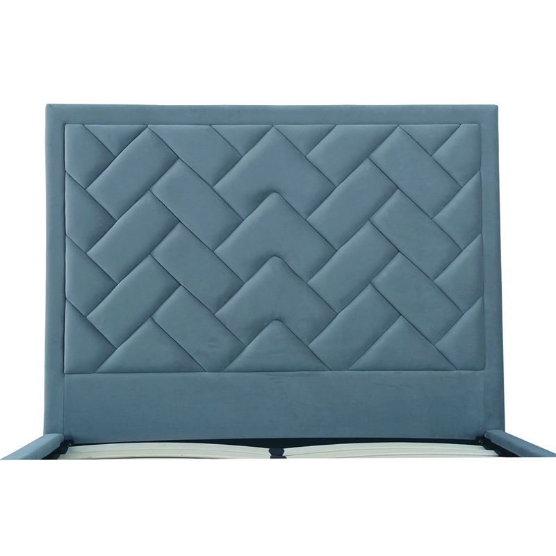 Manhattan Comfort Crosby Full-Size Bed with Solid Wood Frame in Blue